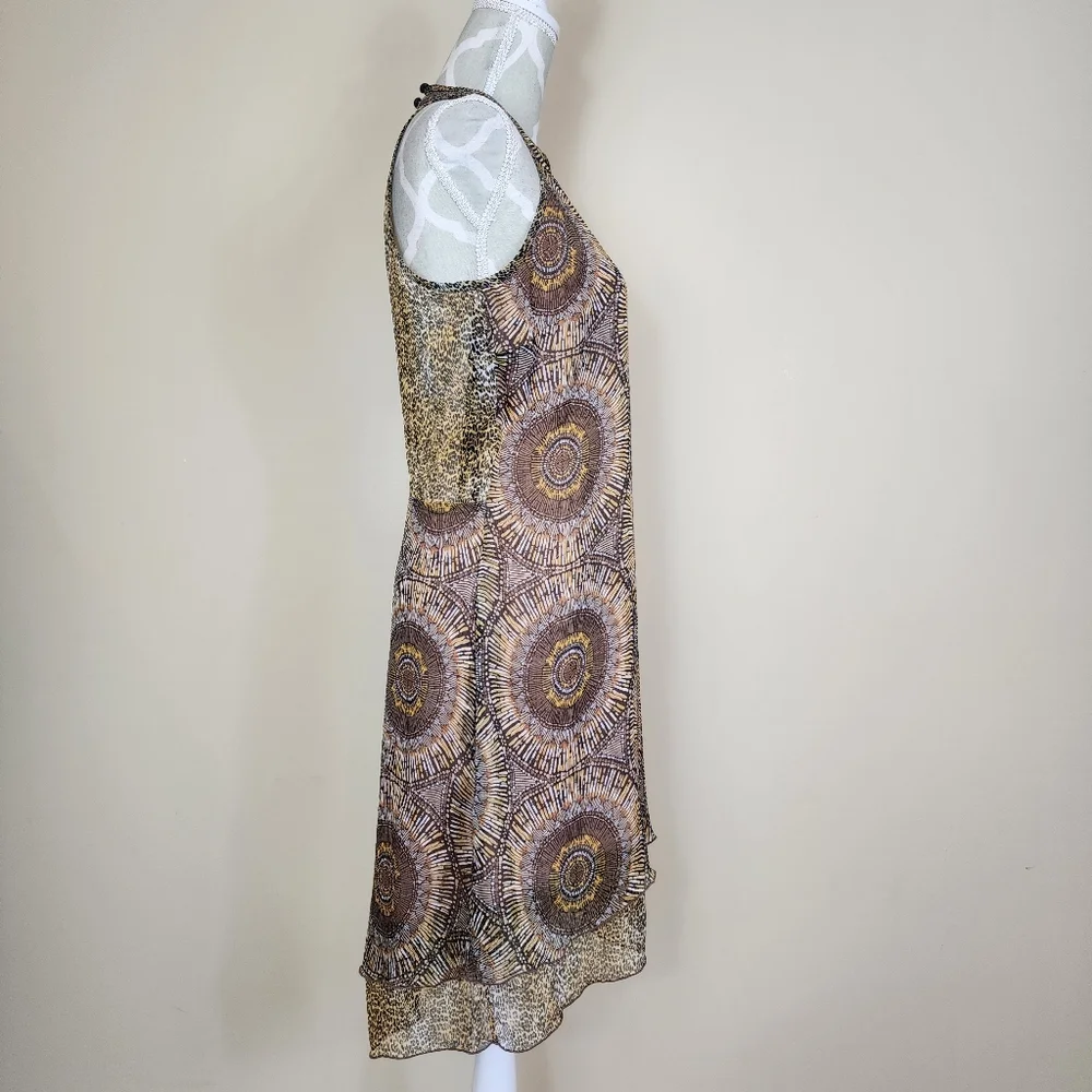 Vintage Joseph Ribkoff Layered Dress Size 10 Tribal Cheetah Print Brown - Picture 9 of 15